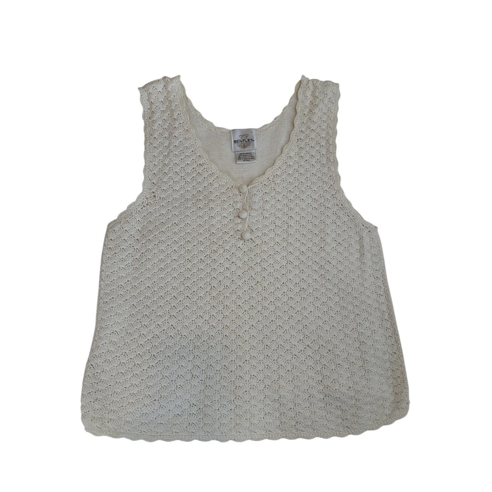VTG 90s Sleeveless‎ Shirt Womens Medium Cream Preowned Ribbed Knit Cotton